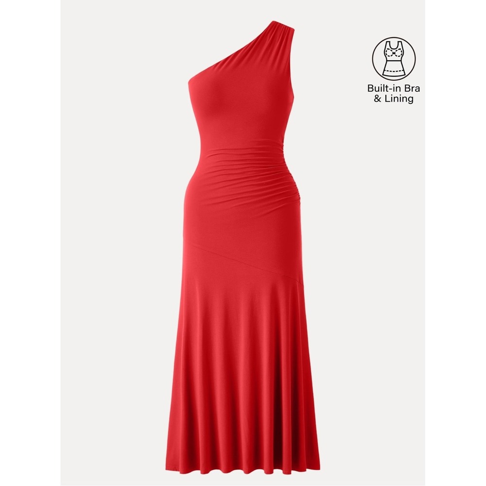OGL SkinKiss Ruched One Shoulder Maxi Bra Dress Red Medium NEW - Picture 2 of 16